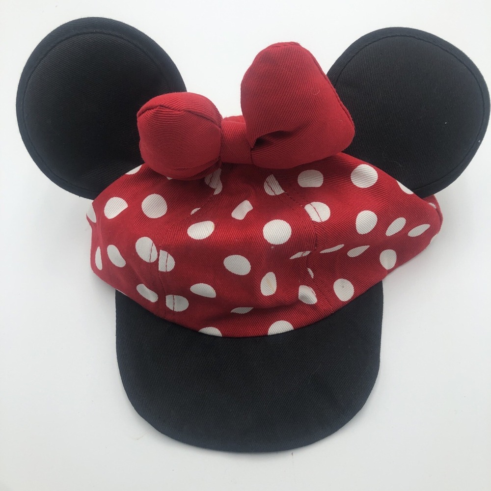 MINNIE MOUSE DISNEY PARKS TODDLER EARS‎ RED POLKA DOT & BOW BASEBALL CAP HAT